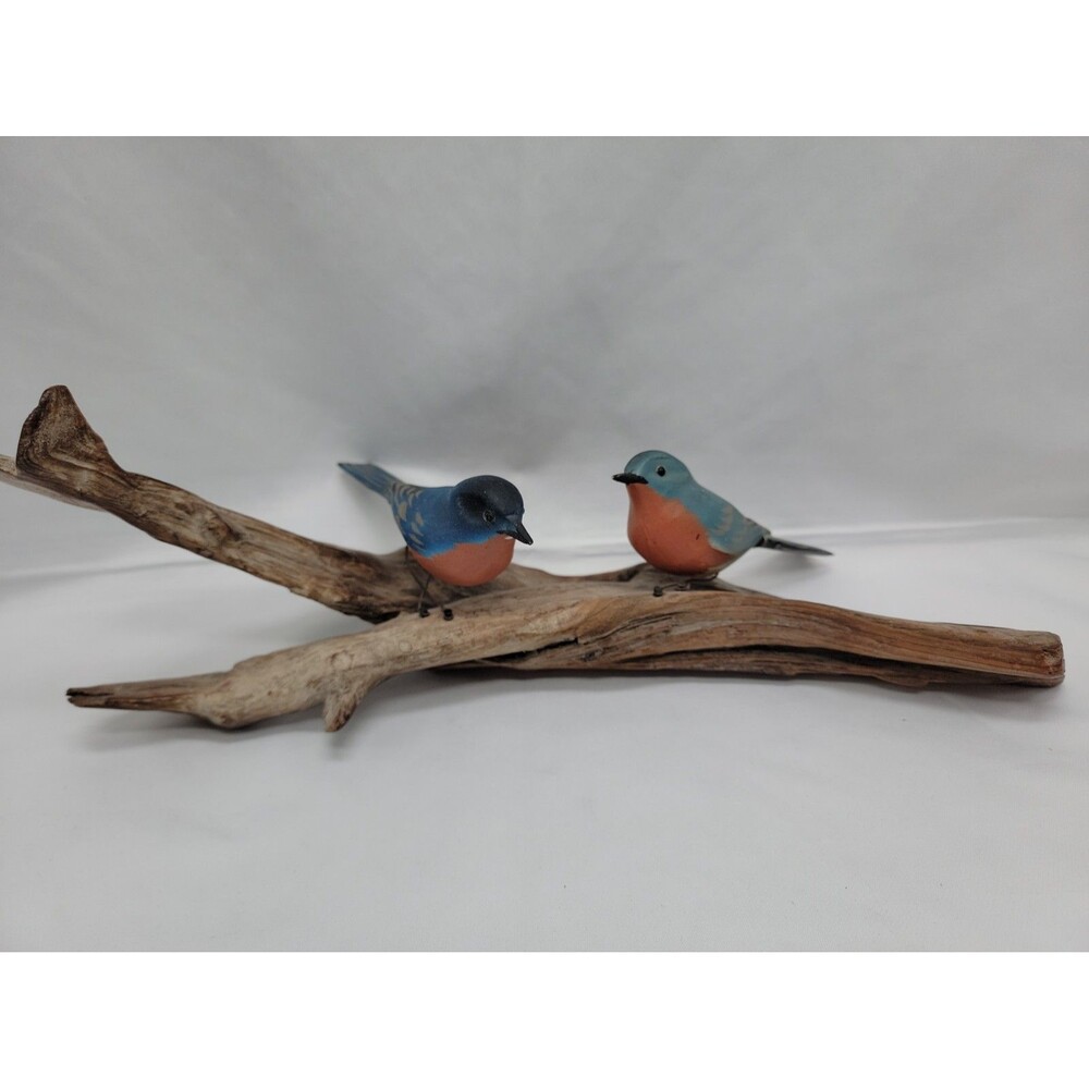 Handmade Eastern Bluebirds On Natural Driftwood Decor Unique Realistic